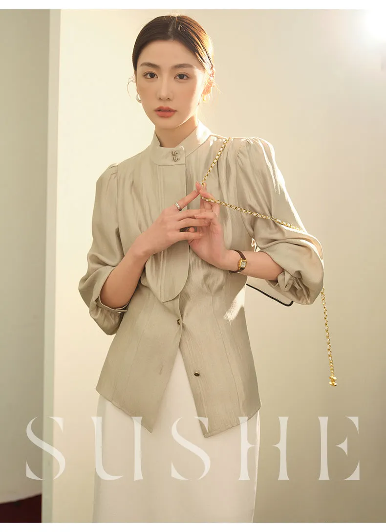 SUSHE Gold Series Retro Spring Women's 2023  Loose Stand Collar Shirt -Star