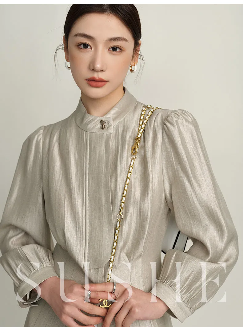 SUSHE Gold Series Retro Spring Women's 2023  Loose Stand Collar Shirt -Star