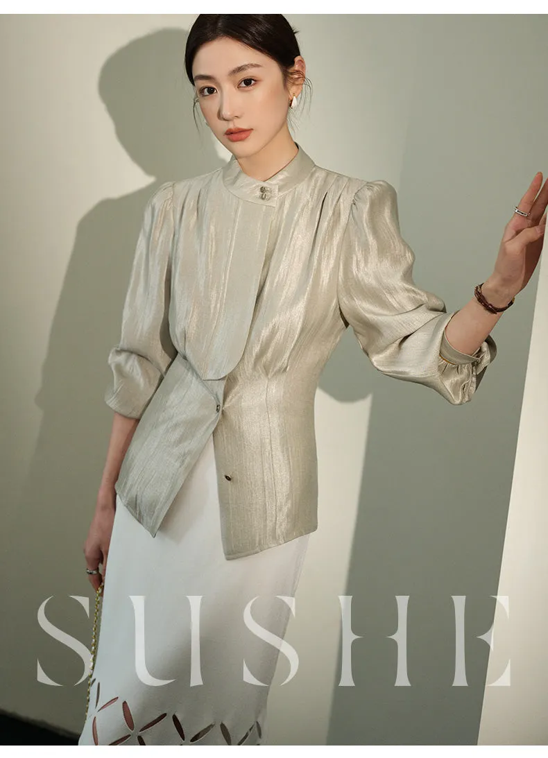 SUSHE Gold Series Retro Spring Women's 2023  Loose Stand Collar Shirt -Star