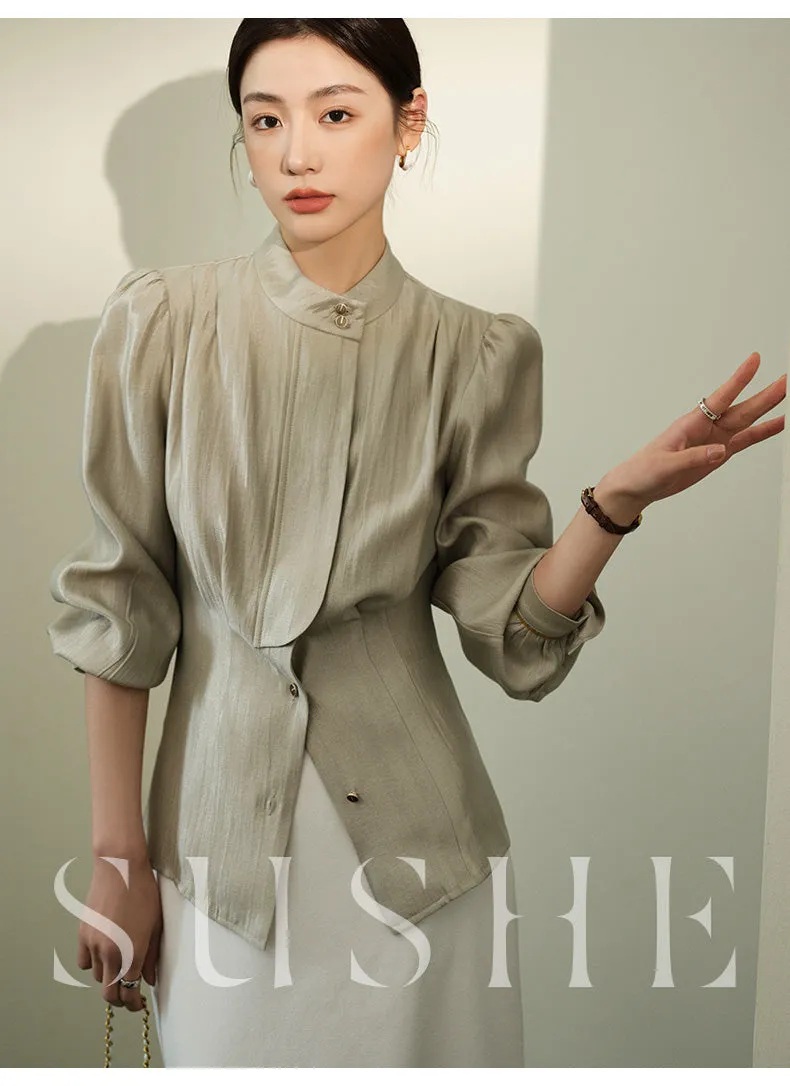 SUSHE Gold Series Retro Spring Women's 2023  Loose Stand Collar Shirt -Star