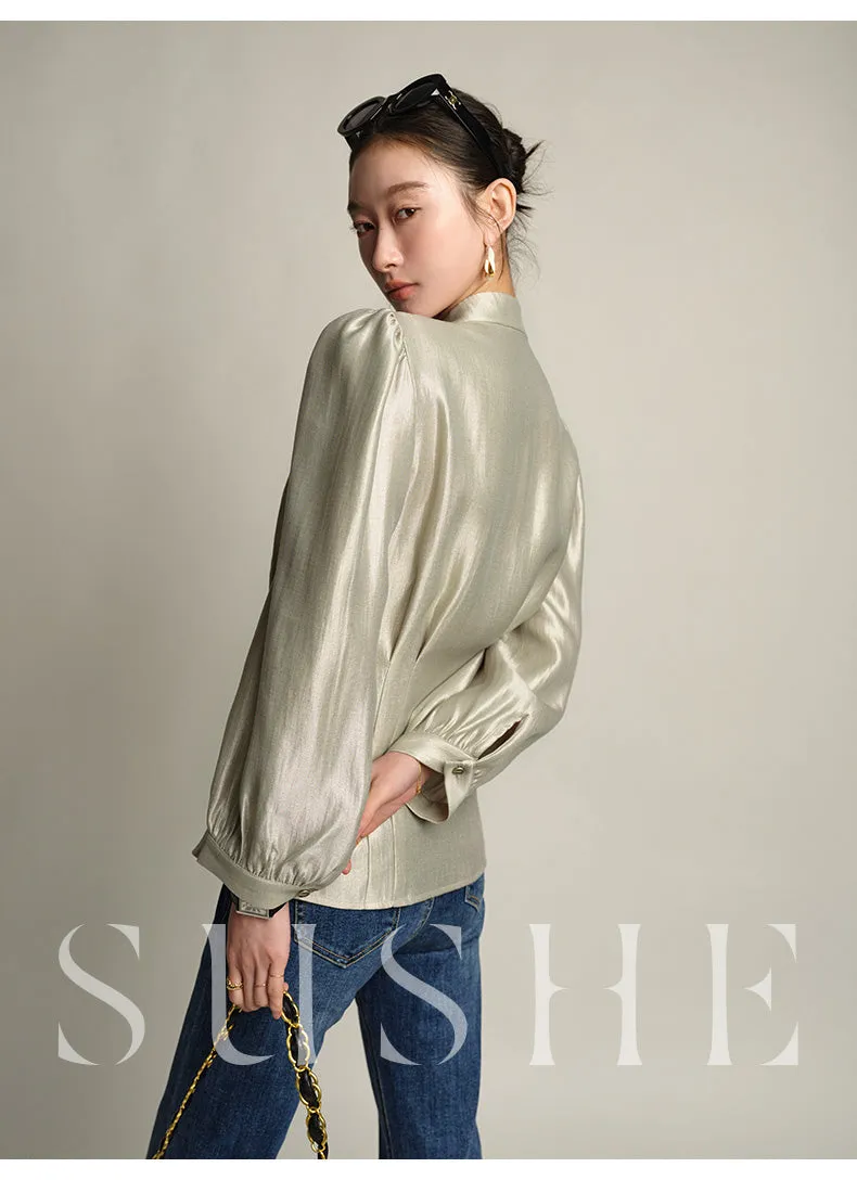 SUSHE Gold Series Retro Spring Women's 2023  Loose Stand Collar Shirt -Star