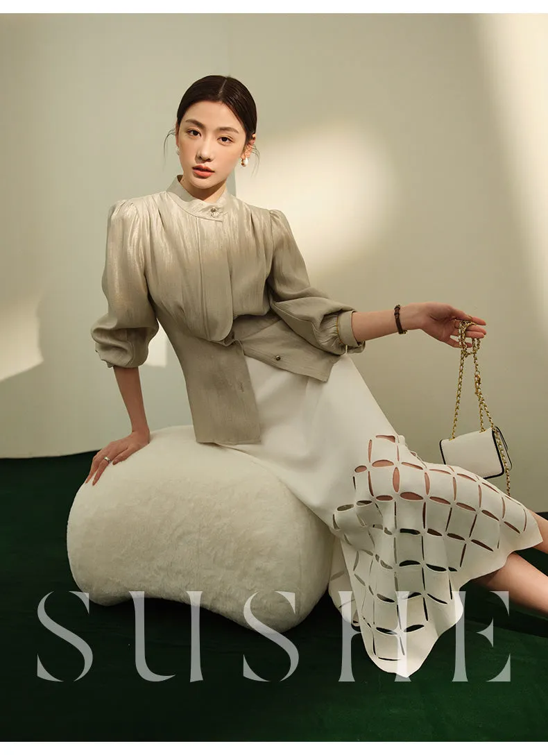 SUSHE Gold Series Retro Spring Women's 2023  Loose Stand Collar Shirt -Star