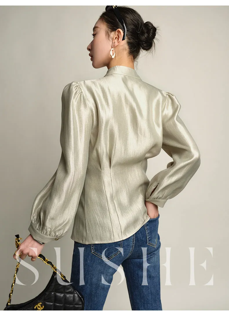 SUSHE Gold Series Retro Spring Women's 2023  Loose Stand Collar Shirt -Star