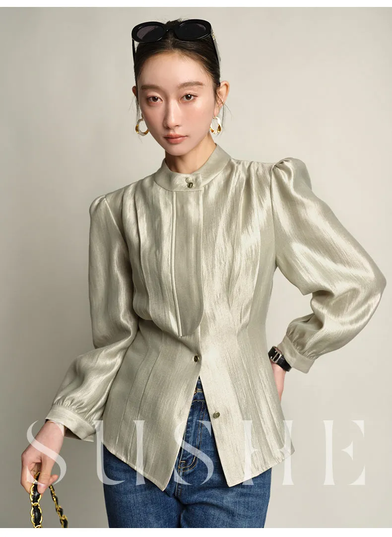 SUSHE Gold Series Retro Spring Women's 2023  Loose Stand Collar Shirt -Star