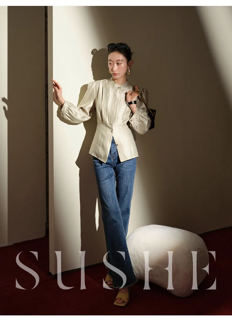 SUSHE Gold Series Retro Spring Women's 2023  Loose Stand Collar Shirt -Star