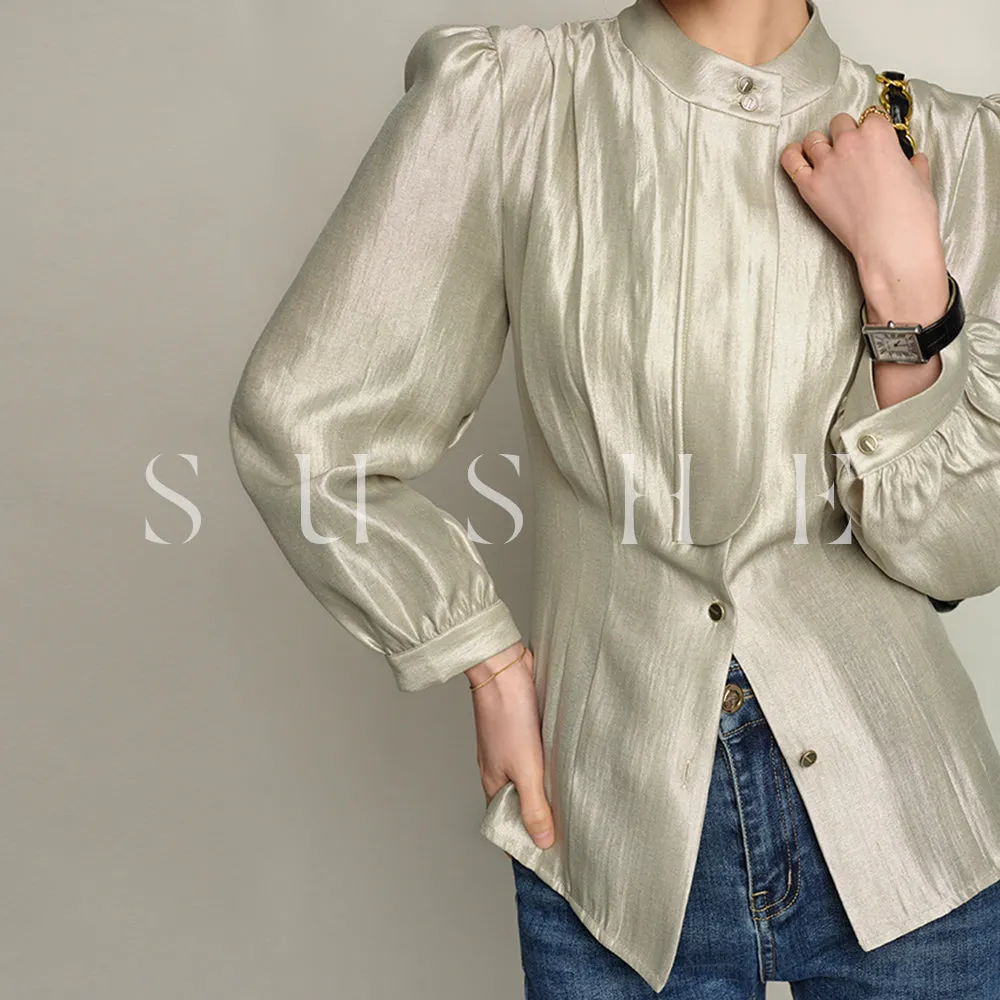 SUSHE Gold Series Retro Spring Women's 2023  Loose Stand Collar Shirt -Star