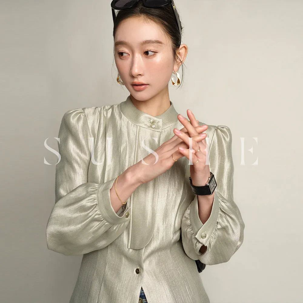 SUSHE Gold Series Retro Spring Women's 2023  Loose Stand Collar Shirt -Star