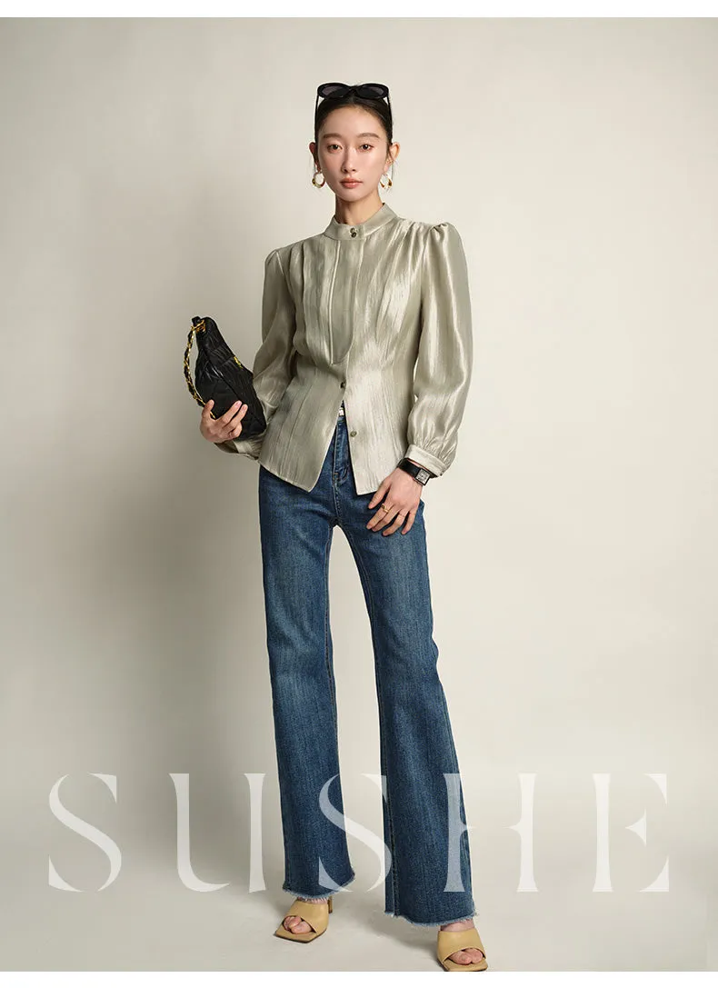 SUSHE Gold Series Retro Spring Women's 2023  Loose Stand Collar Shirt -Star