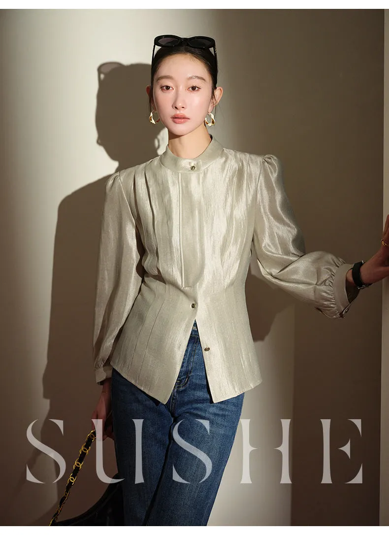 SUSHE Gold Series Retro Spring Women's 2023  Loose Stand Collar Shirt -Star
