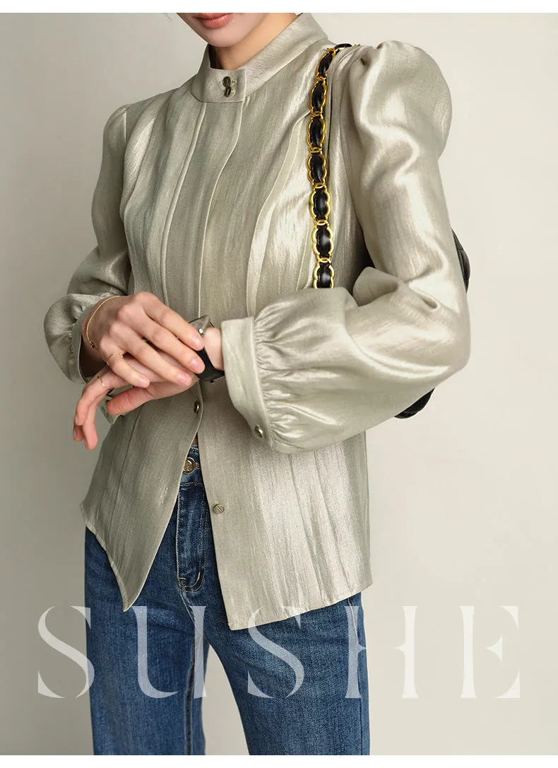 SUSHE Gold Series Retro Spring Women's 2023  Loose Stand Collar Shirt -Star