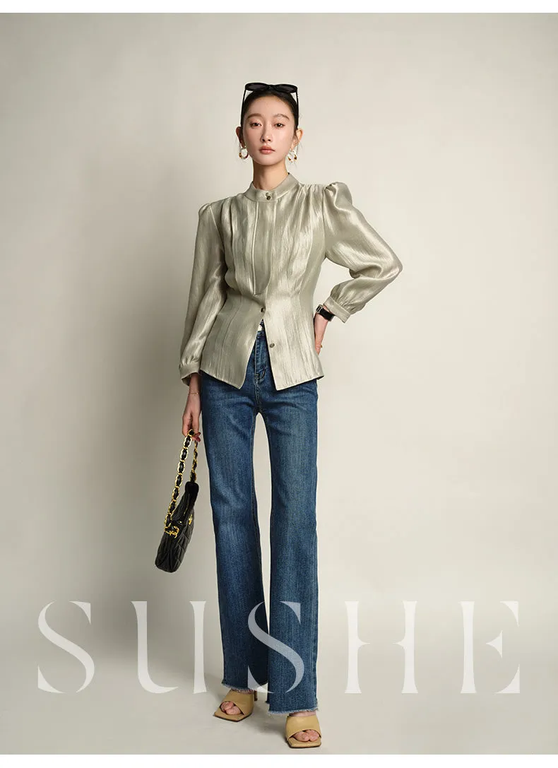 SUSHE Gold Series Retro Spring Women's 2023  Loose Stand Collar Shirt -Star