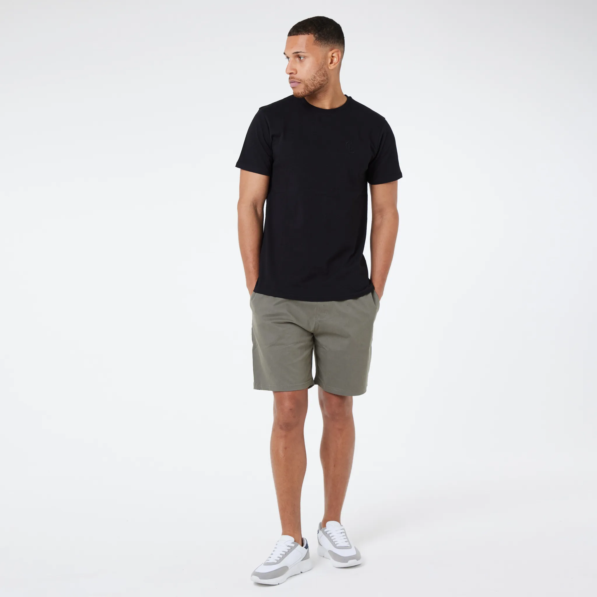 T-Shirt and Chino Short Set | Black/Khaki