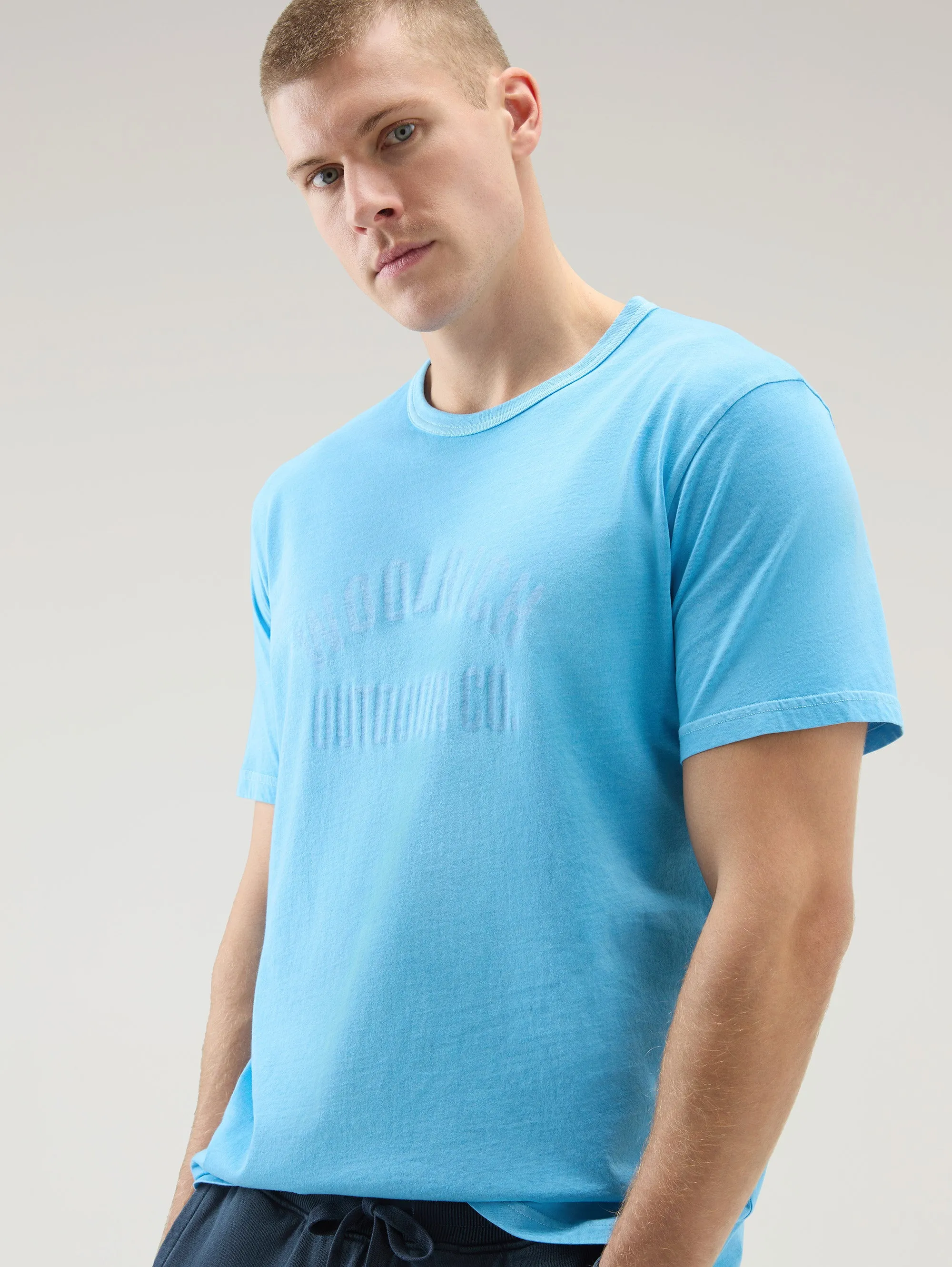 T-shirt Tinta in Capo con Stampa Blu