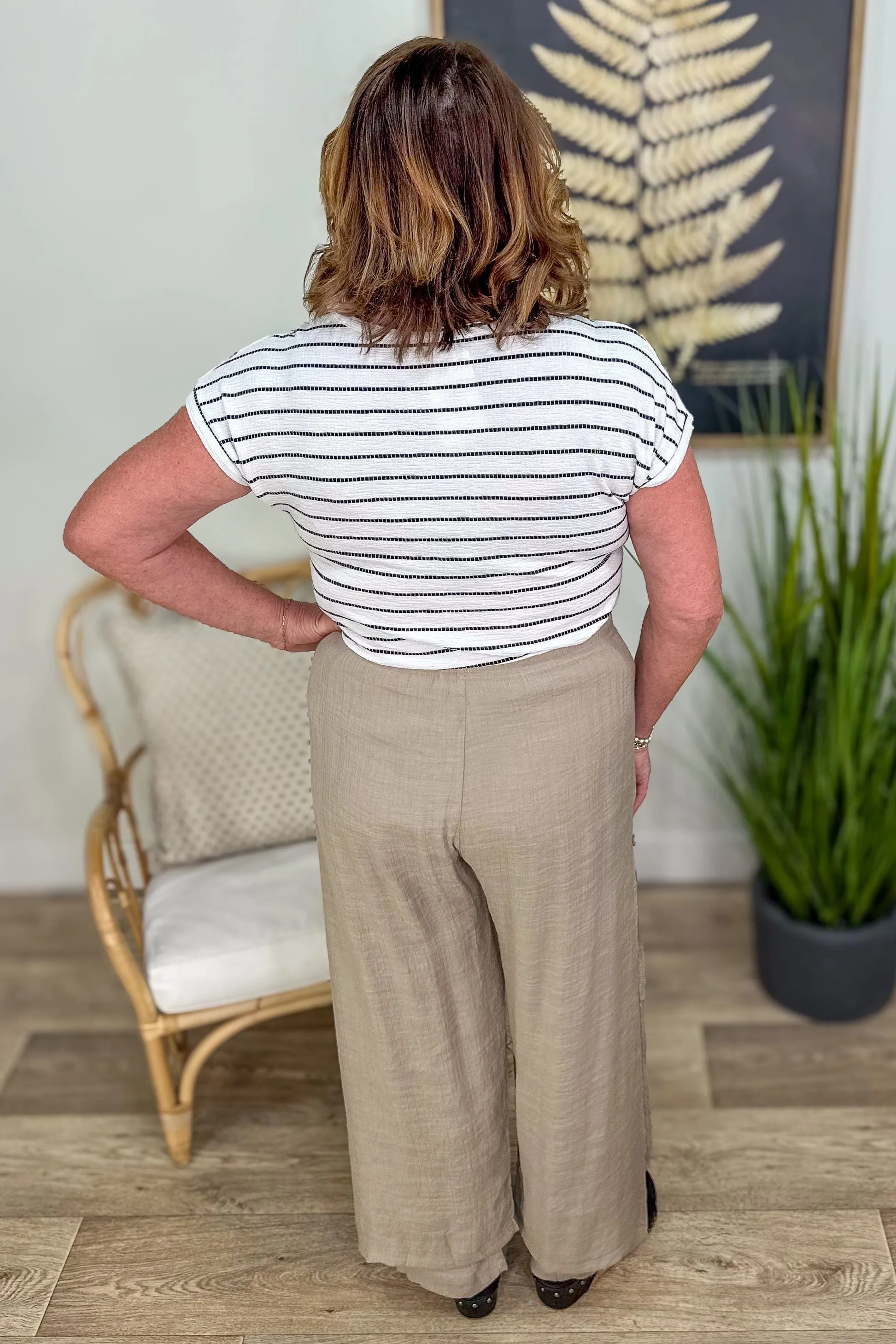 Taupe Flowy Side Button Gauze Pant