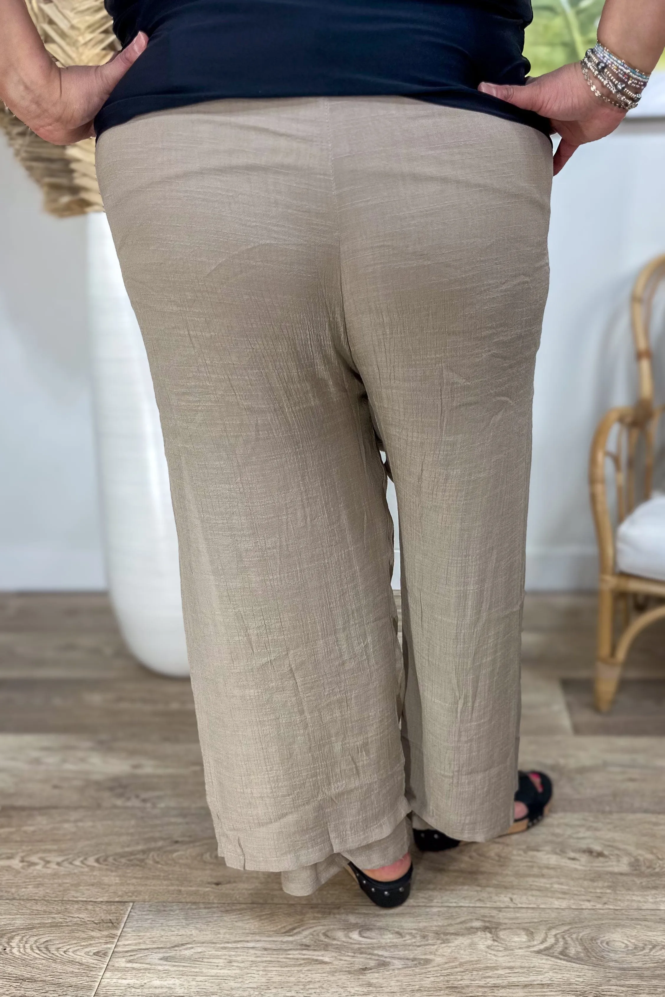 Taupe Flowy Side Button Gauze Pant