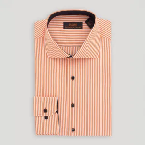 The Earl Striped | Barrel Cuff | Spread Collar | Orange with Navy Trim