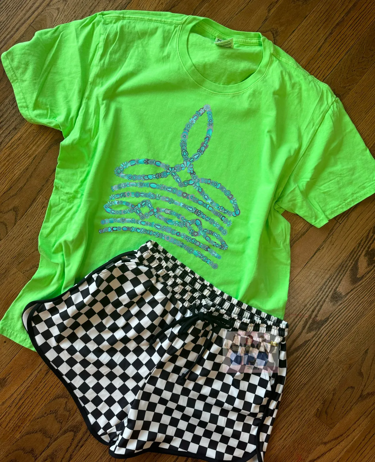 The Turquoise Stone Boot stitch Collection - checkered shorts sold separately
