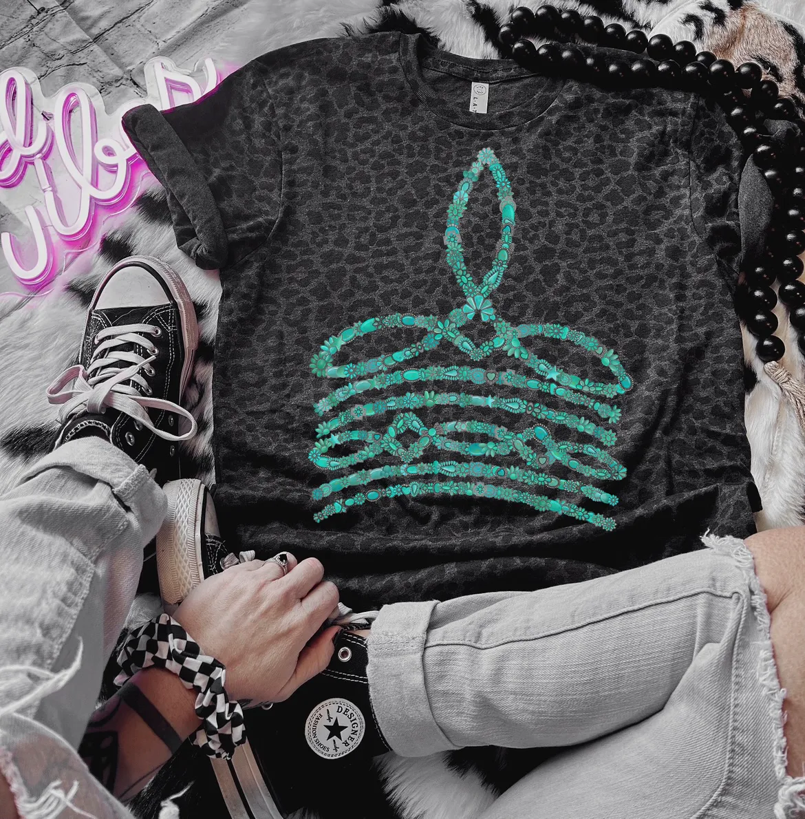 The Turquoise Stone Boot stitch Collection - checkered shorts sold separately