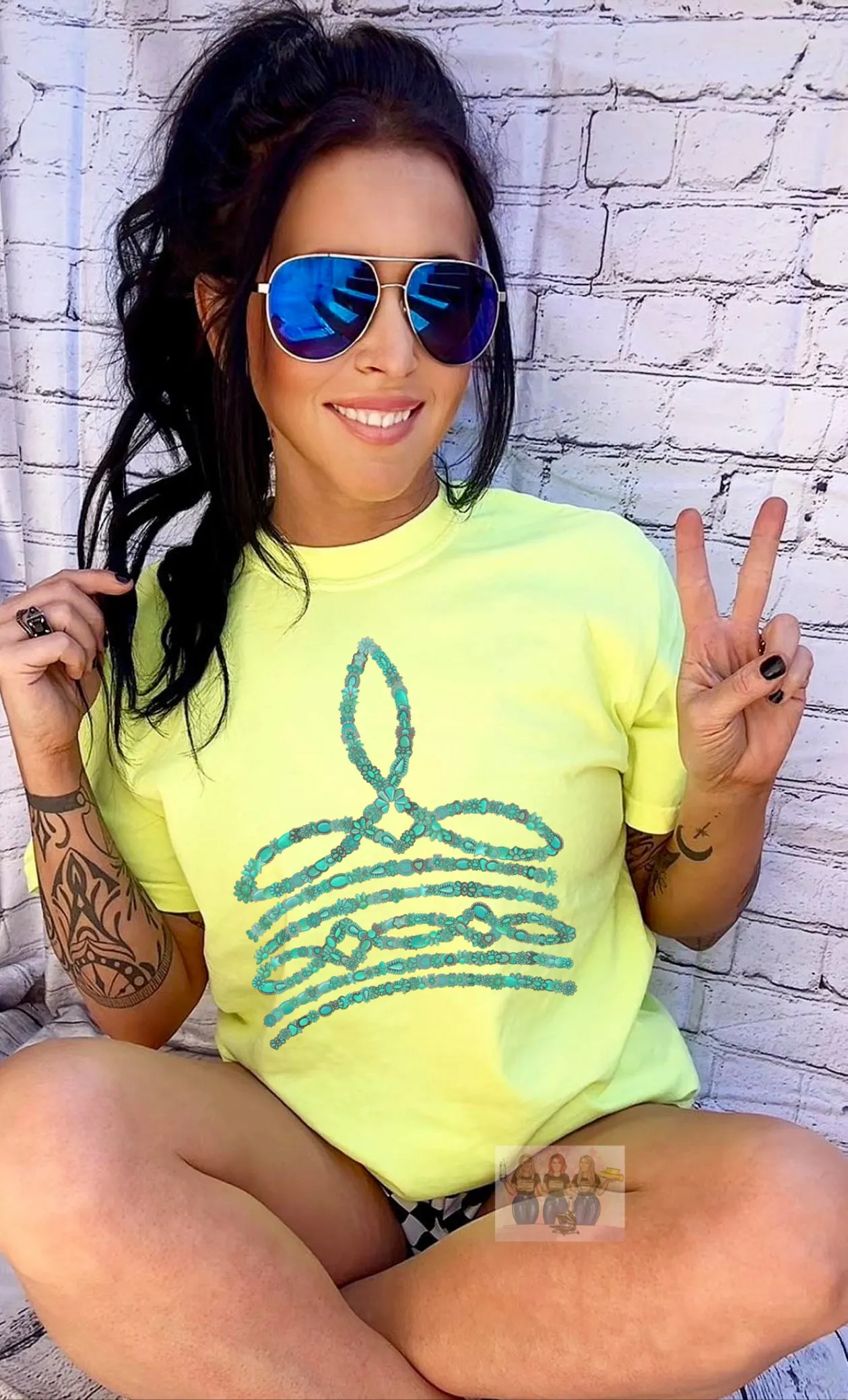 The Turquoise Stone Boot stitch Collection - checkered shorts sold separately