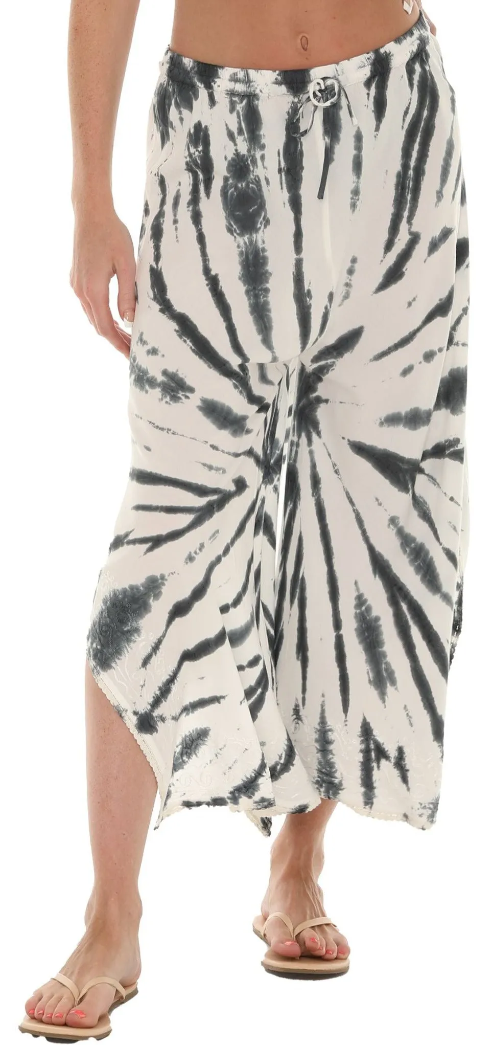 Tie-Dye Split-Hem Gaucho Pants