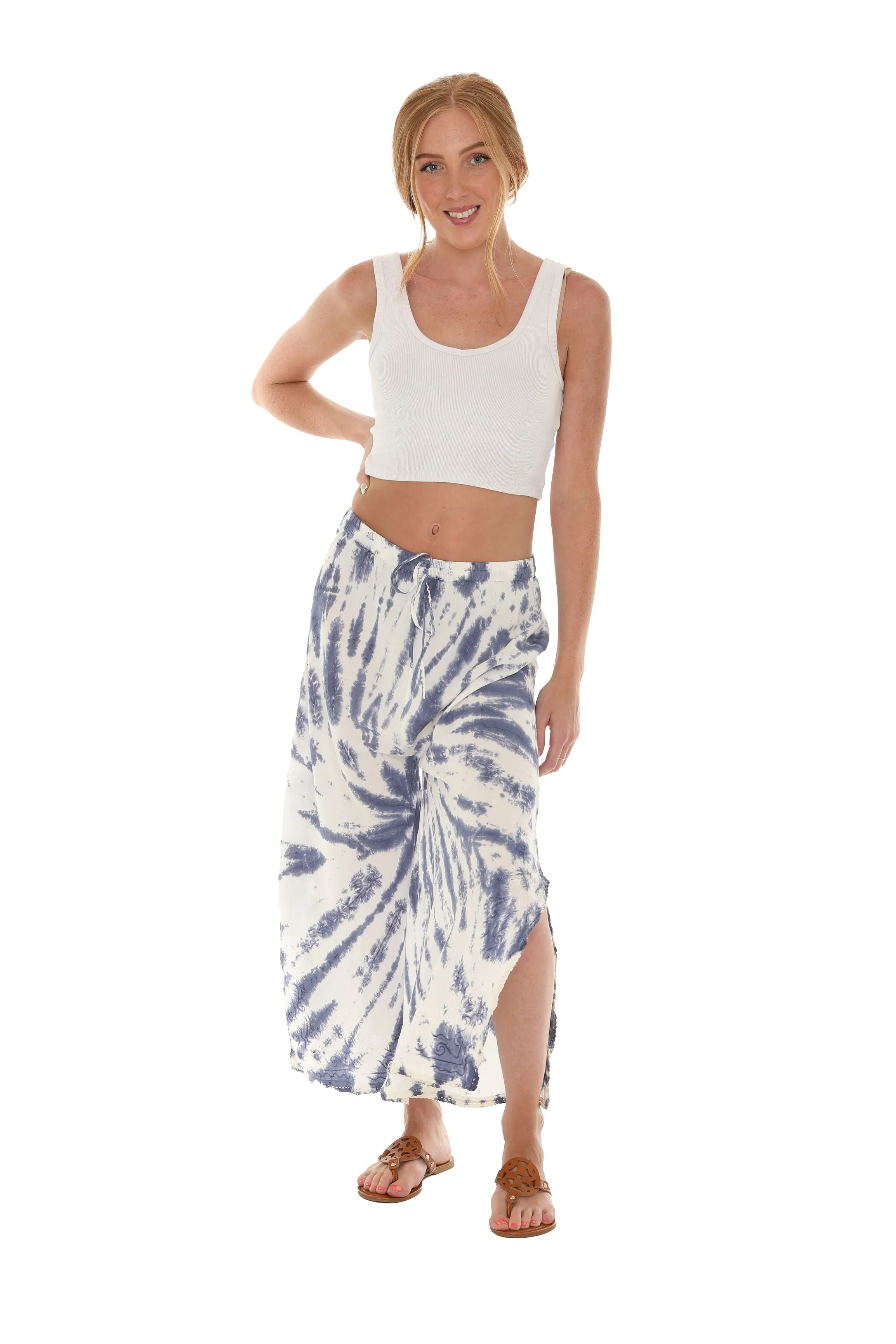 Tie-Dye Split-Hem Gaucho Pants