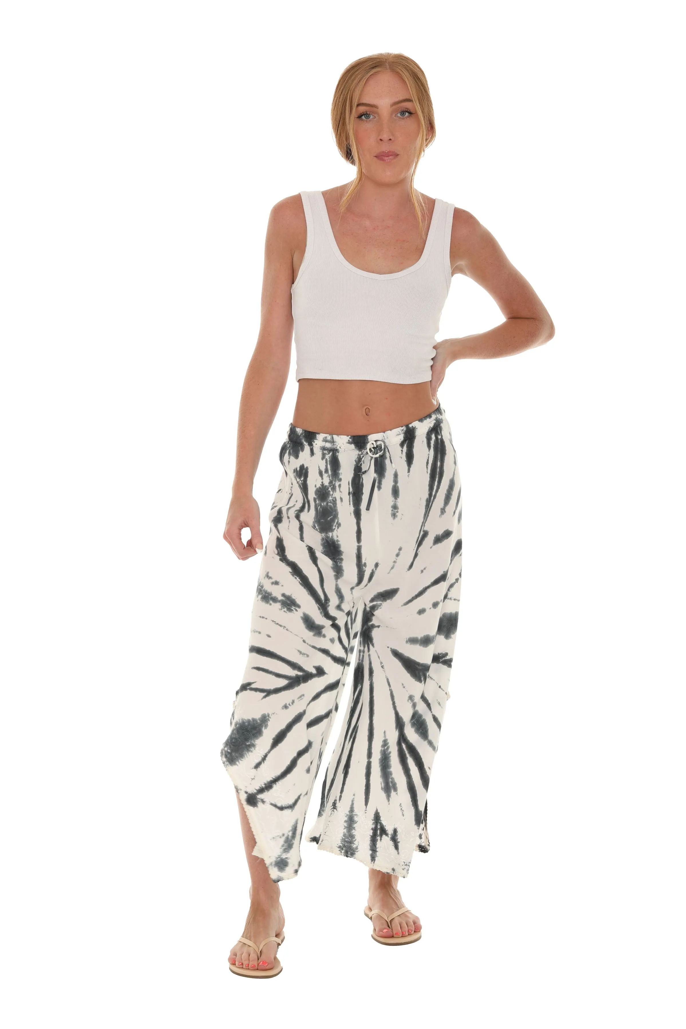 Tie-Dye Split-Hem Gaucho Pants