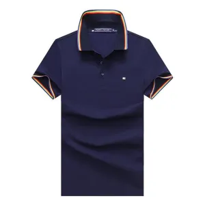 Tom Custom Fit Essential Collar Color Block Polo-Navy BLue