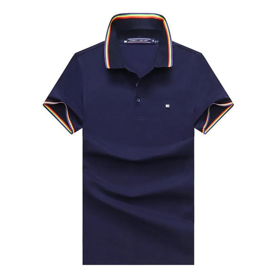 Tom Custom Fit Essential Collar Color Block Polo-Navy BLue