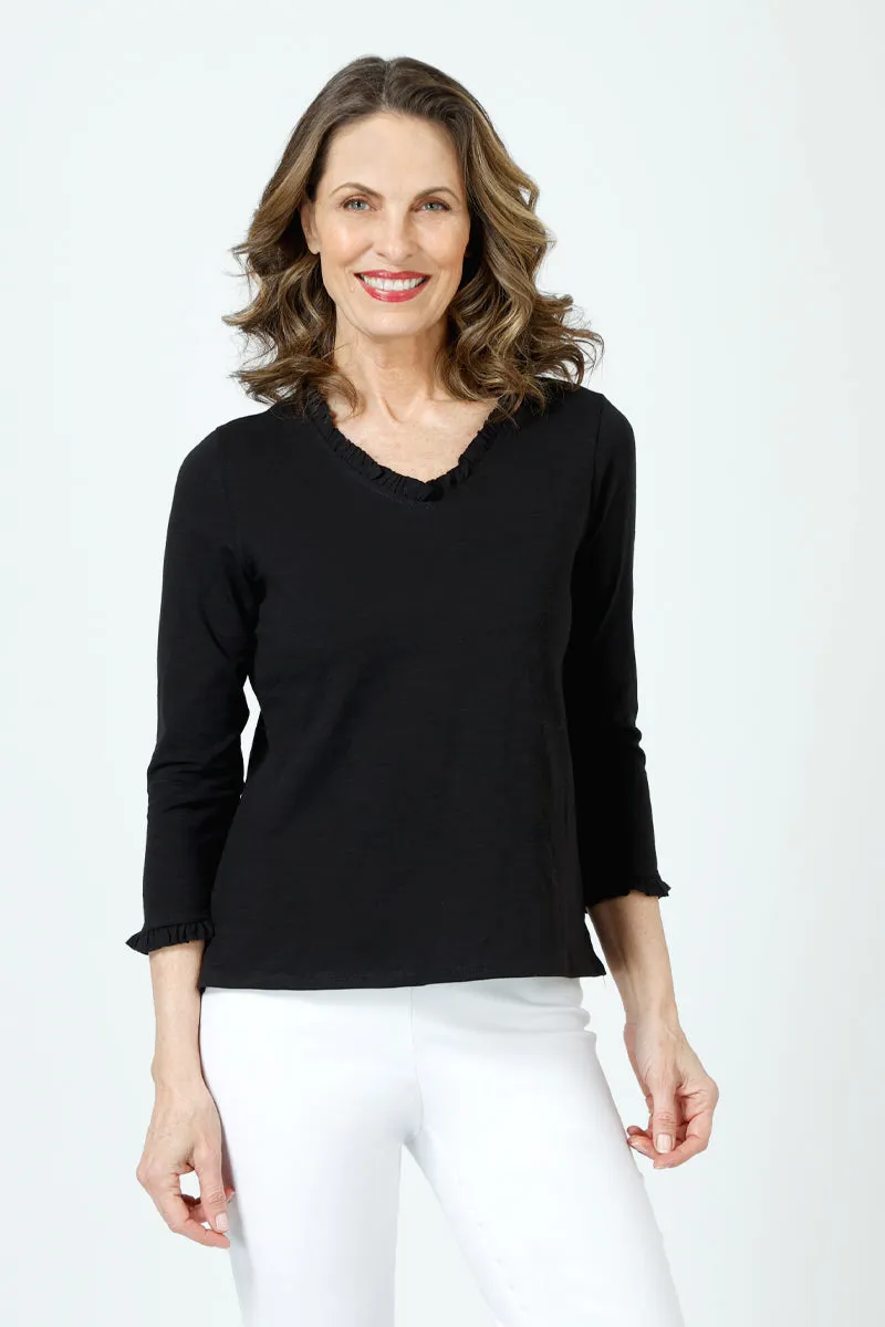 Top Ligne V Neck Ruffle Tee