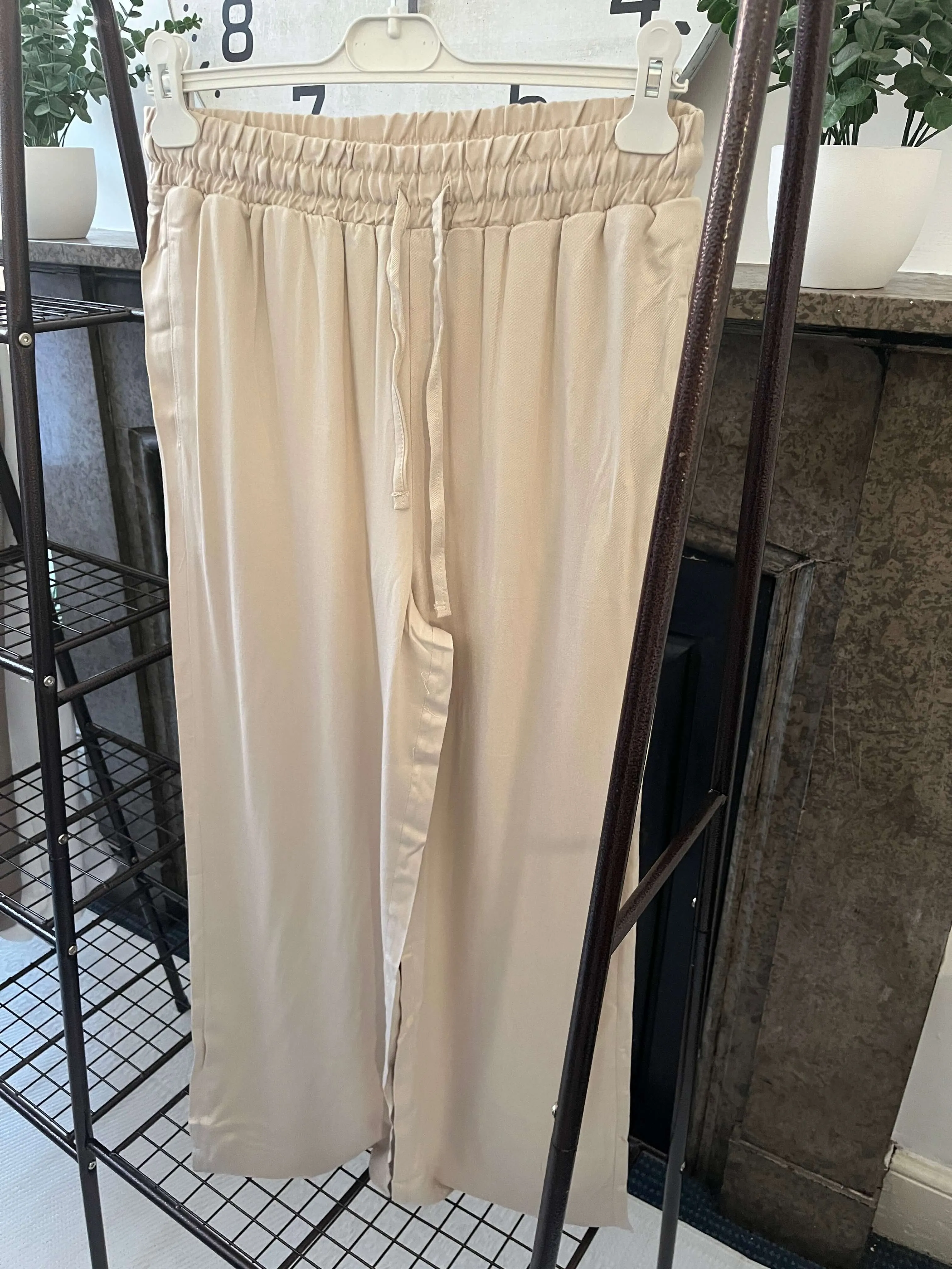 Twill Elasticated Waist Wide Leg Palazzo Trousers