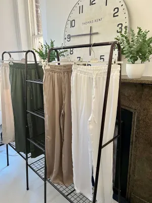 Twill Elasticated Waist Wide Leg Palazzo Trousers