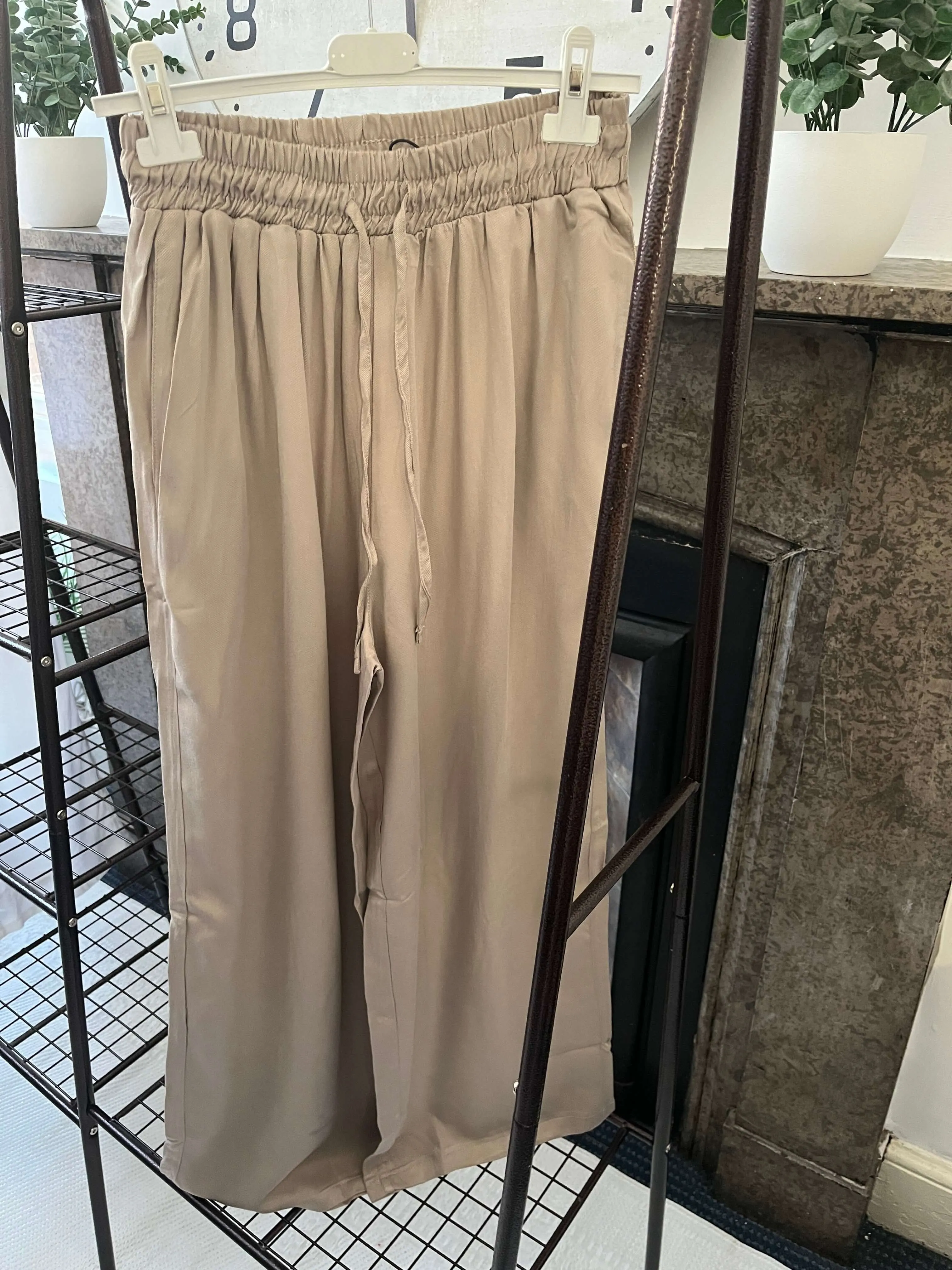Twill Elasticated Waist Wide Leg Palazzo Trousers