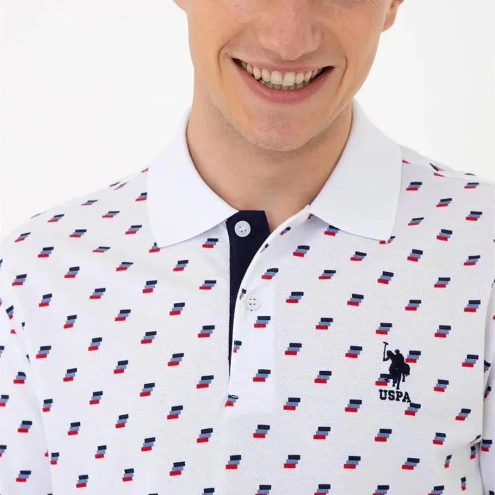 U.S. POLO ASSN. Short Sleeve Flags Front Knit Polo Shirt Men - WHT