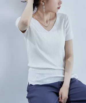 V-neck rib summer knit
