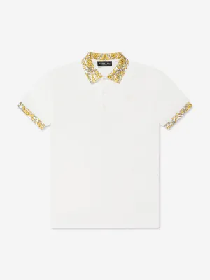Versace Boys Barocco Trim Polo Shirt in White