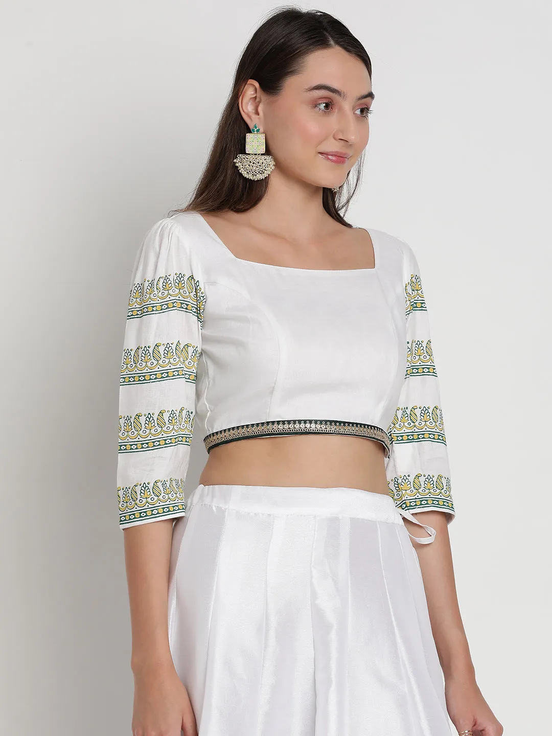 Viscose Hand Block Print Embellished Blouse