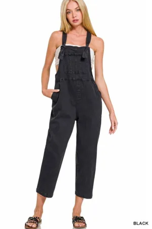 Washed Strap Knot Jean Overalls Jumper / Romper Black