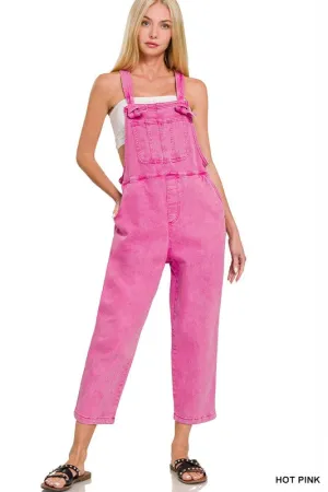 Washed Strap Knot Jean Overalls Jumper / Romper Pink