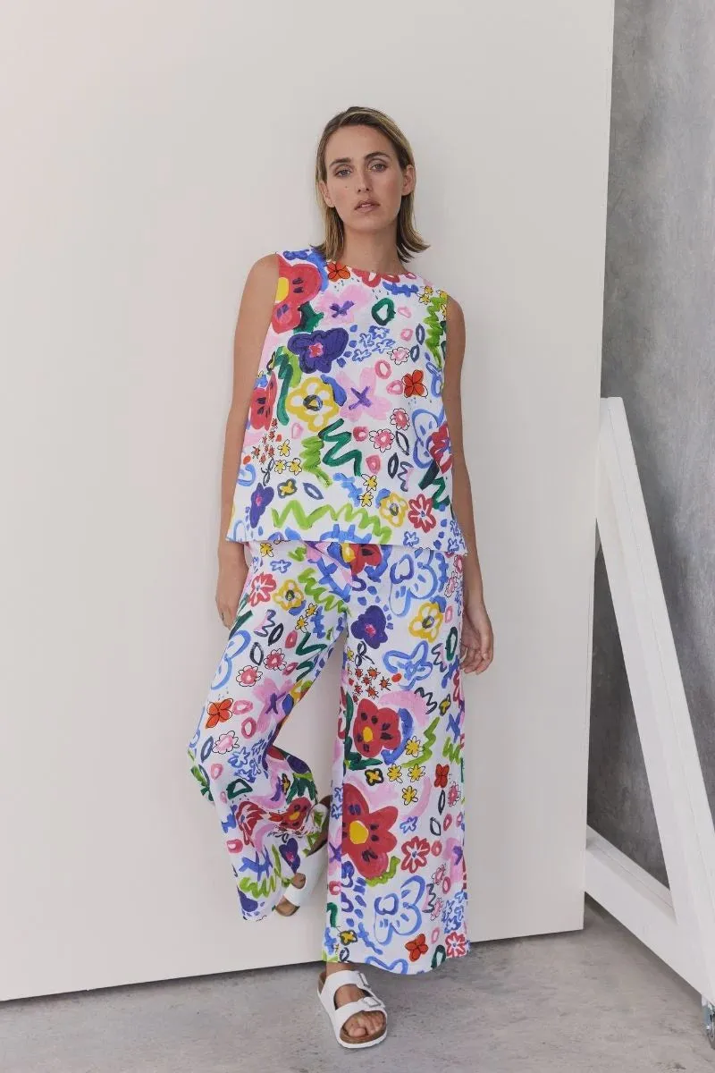 Wear Colour - 100% Linen Wide Leg Pant Floral Print | W17