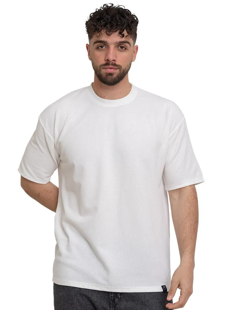 White Ribbed Over Size Round T-Shirt