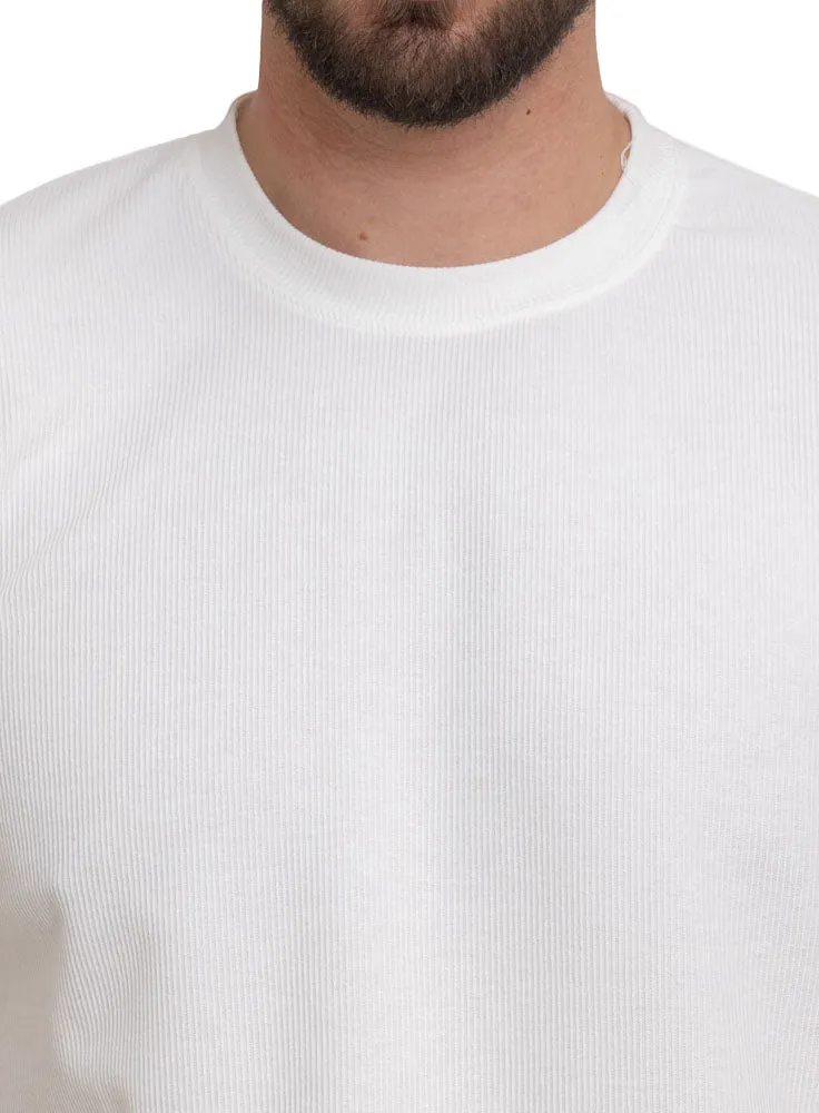 White Ribbed Over Size Round T-Shirt