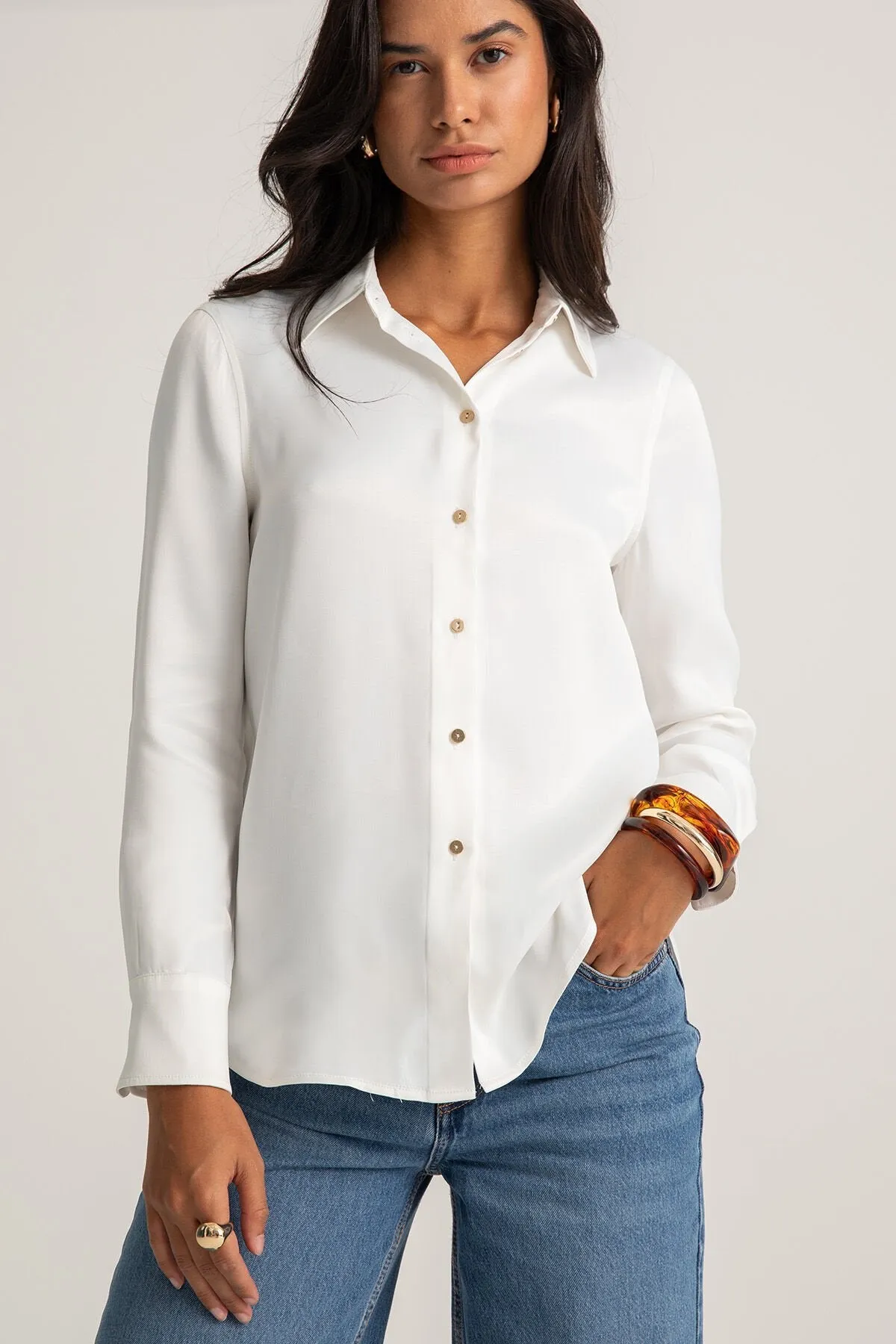 White Satin Smart Casual Shirt