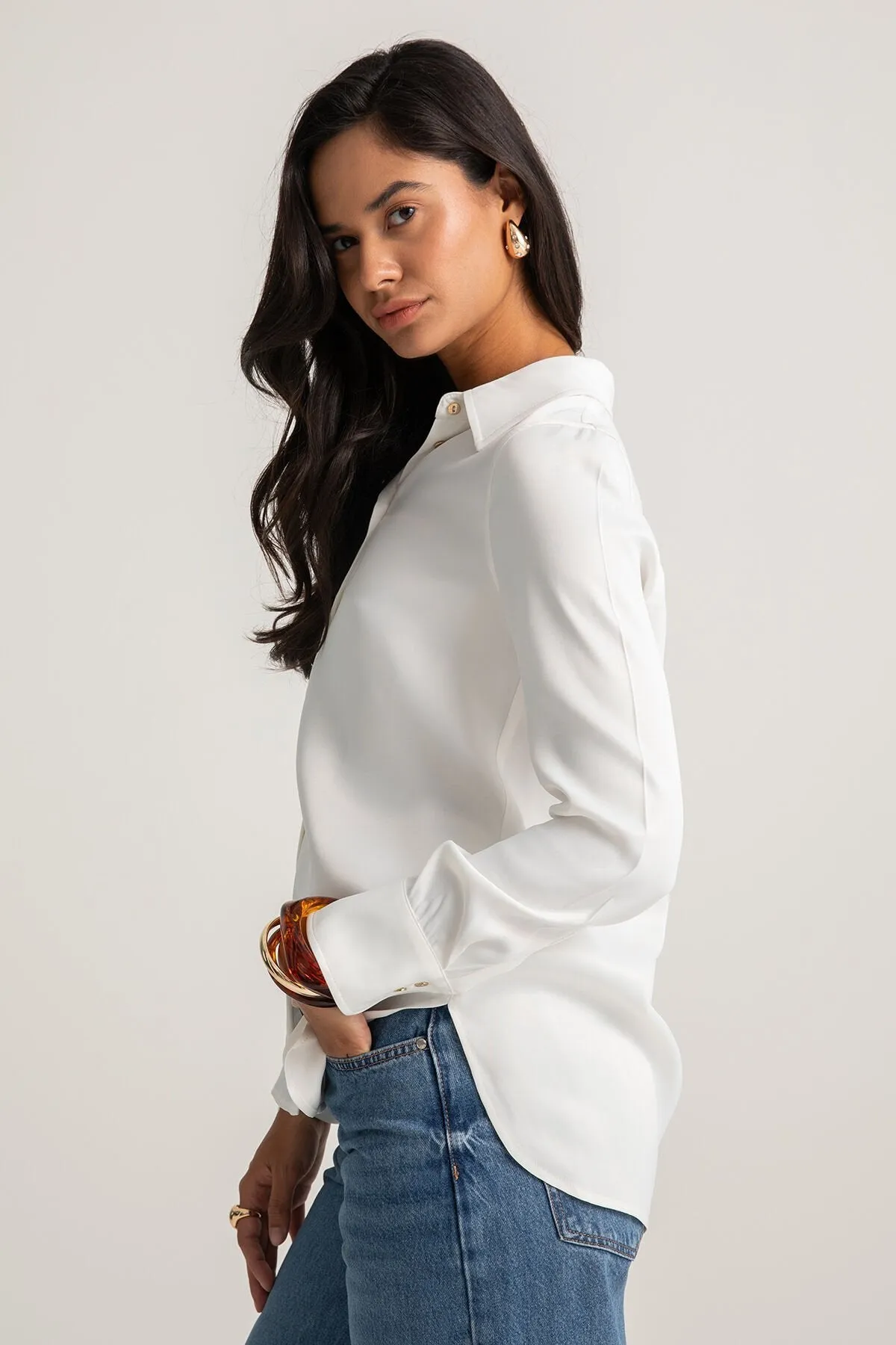 White Satin Smart Casual Shirt