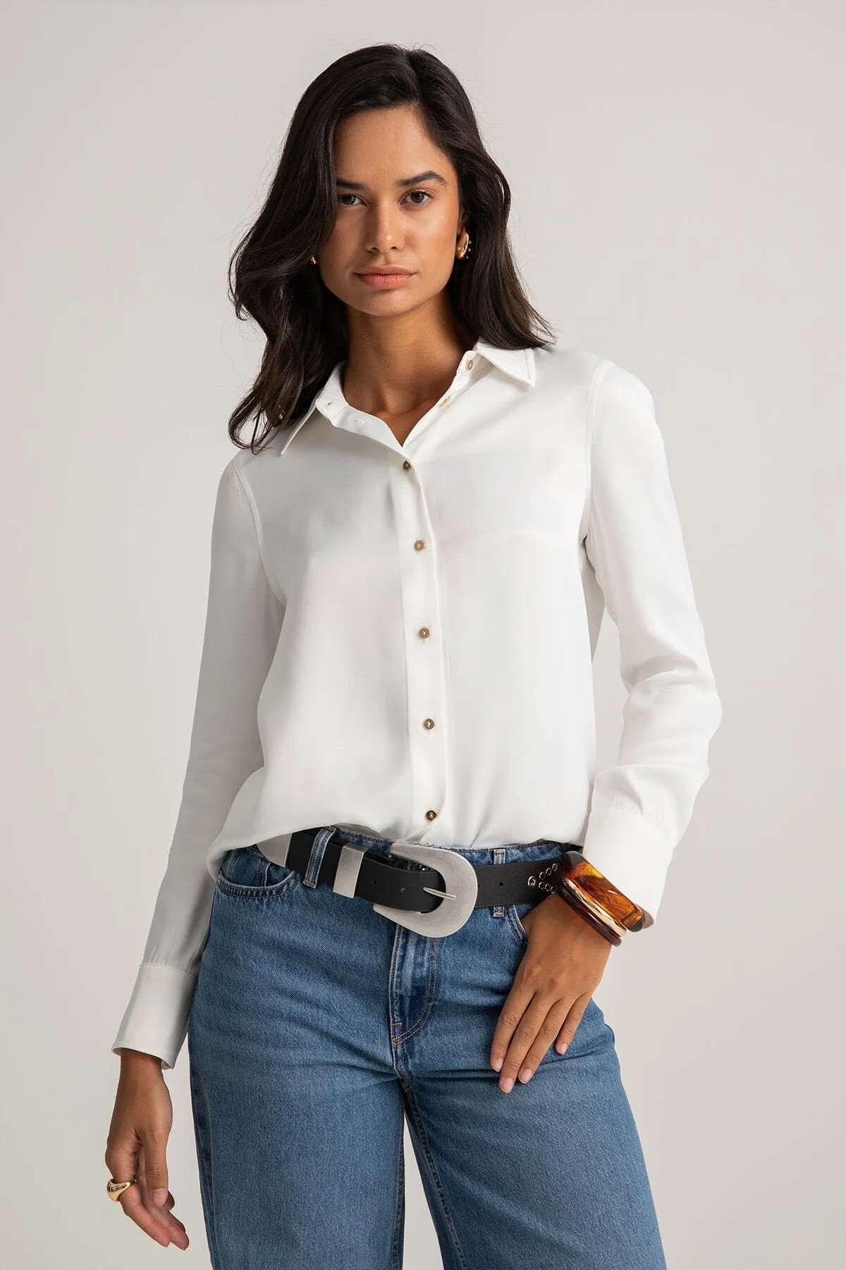 White Satin Smart Casual Shirt