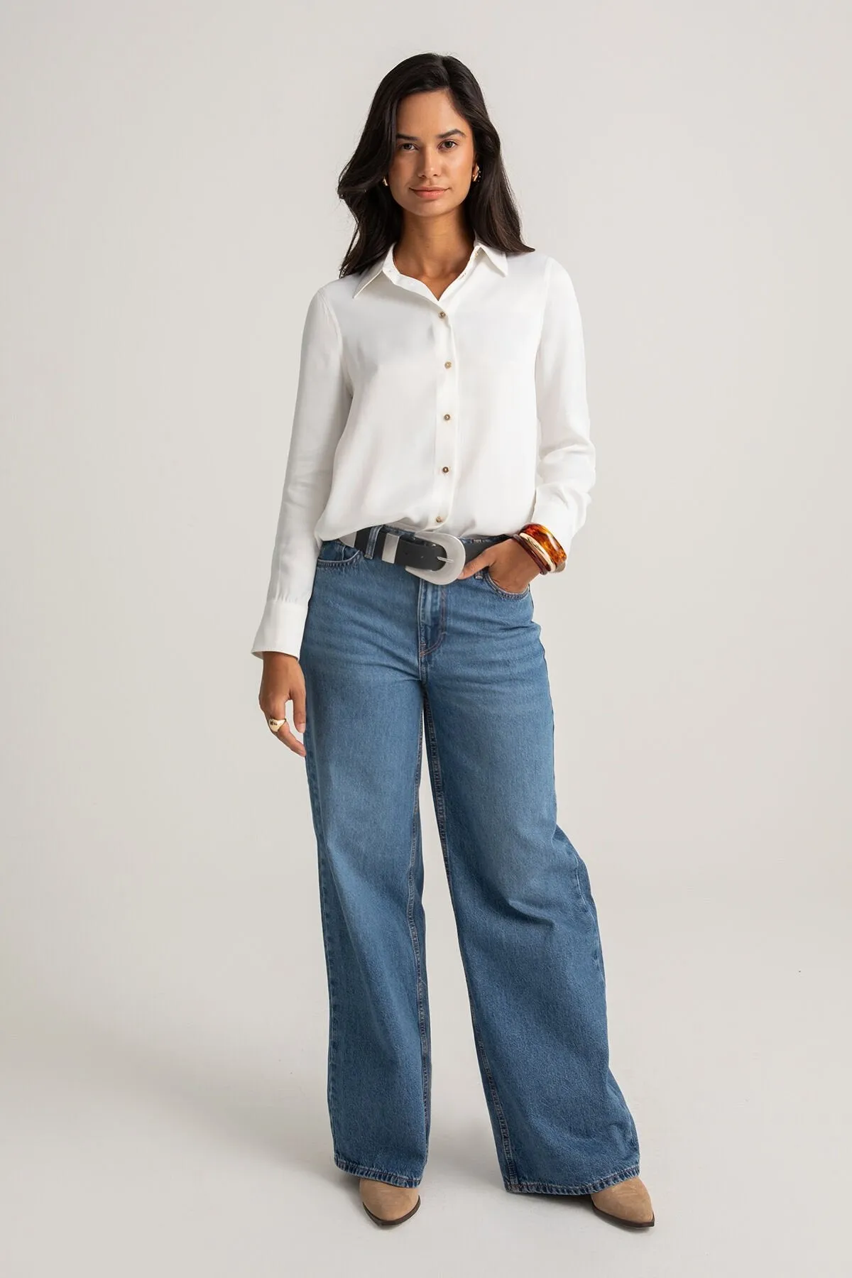 White Satin Smart Casual Shirt