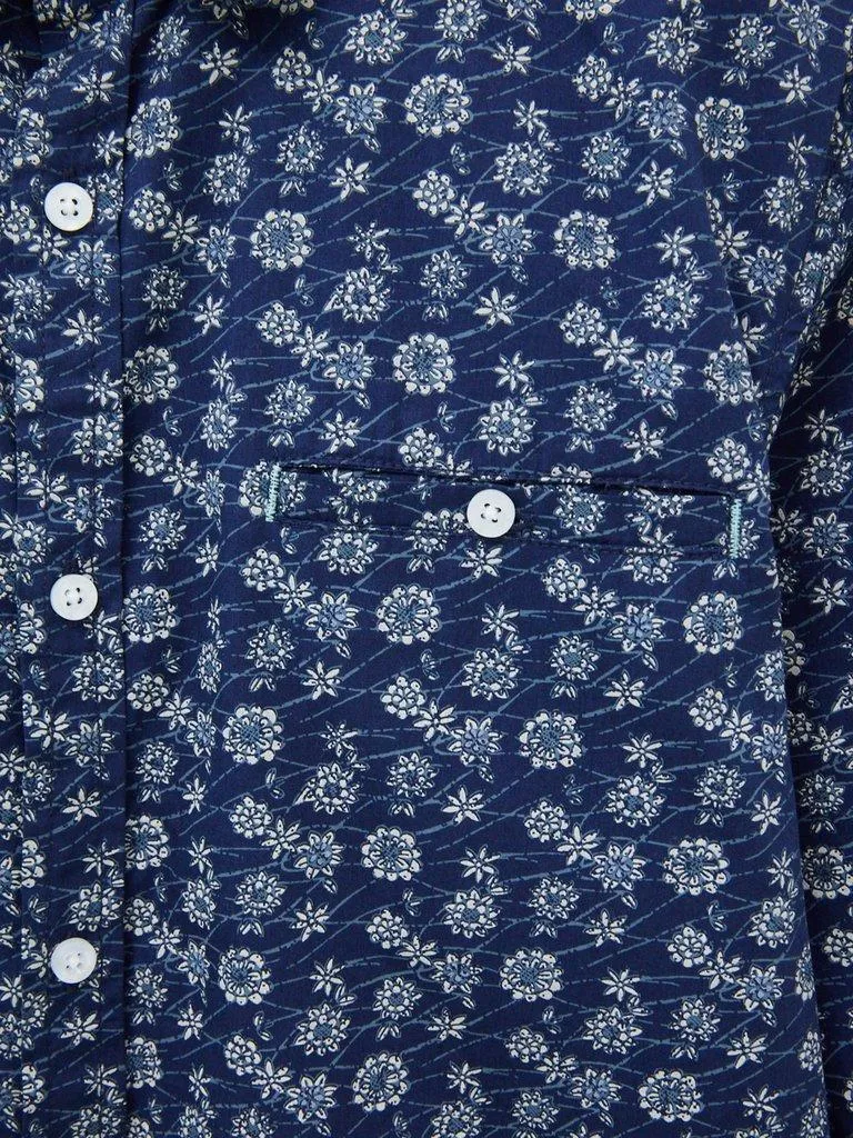 WHITE STUFF <BR>
Mens Longsleeve Scattered Flowers Shirt <BR>
Dark Navy <BR>