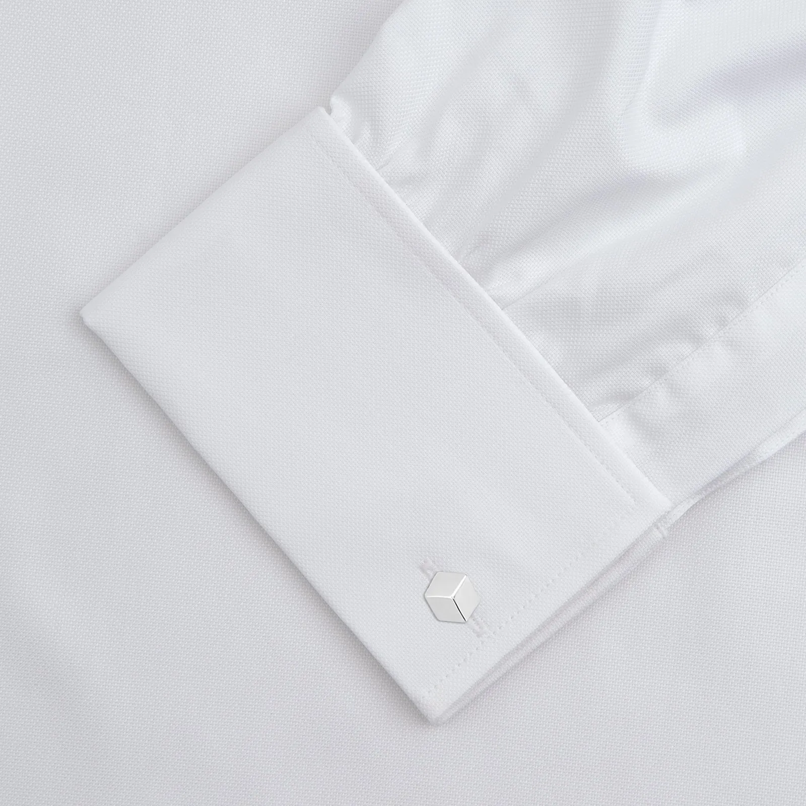 White Superfine Oxford Cotton Shirt with T&A Collar and Double Cuffs