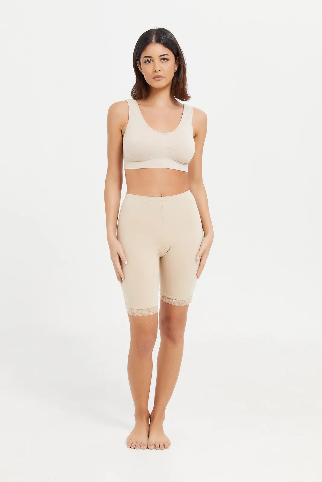 Women Beige Comfort Knit Short