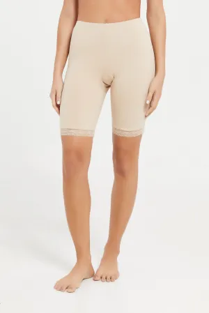 Women Beige Comfort Knit Short