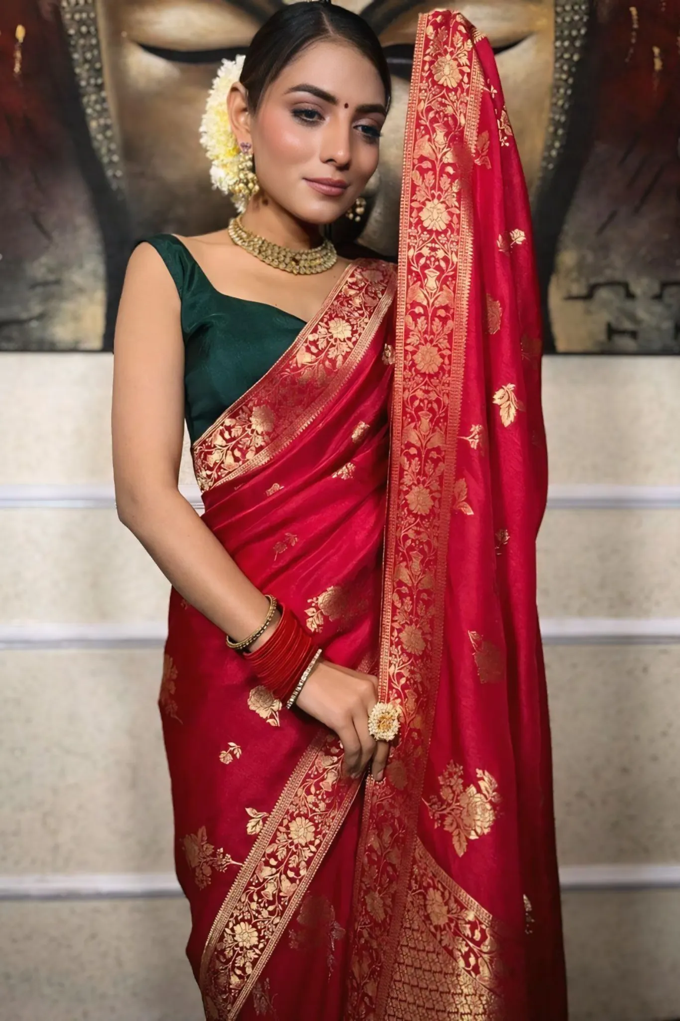 WOMEN BEUTIFUL JACQUARD DESIGN SILK SAREE